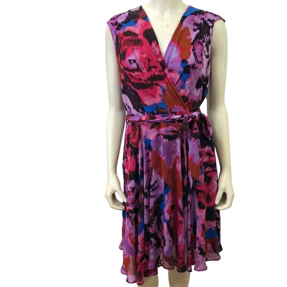 TAYLOR SURPLICE NECK fit & flare SASH WAIST TIE ‎ DRESS 12 - Picture 2 of 7